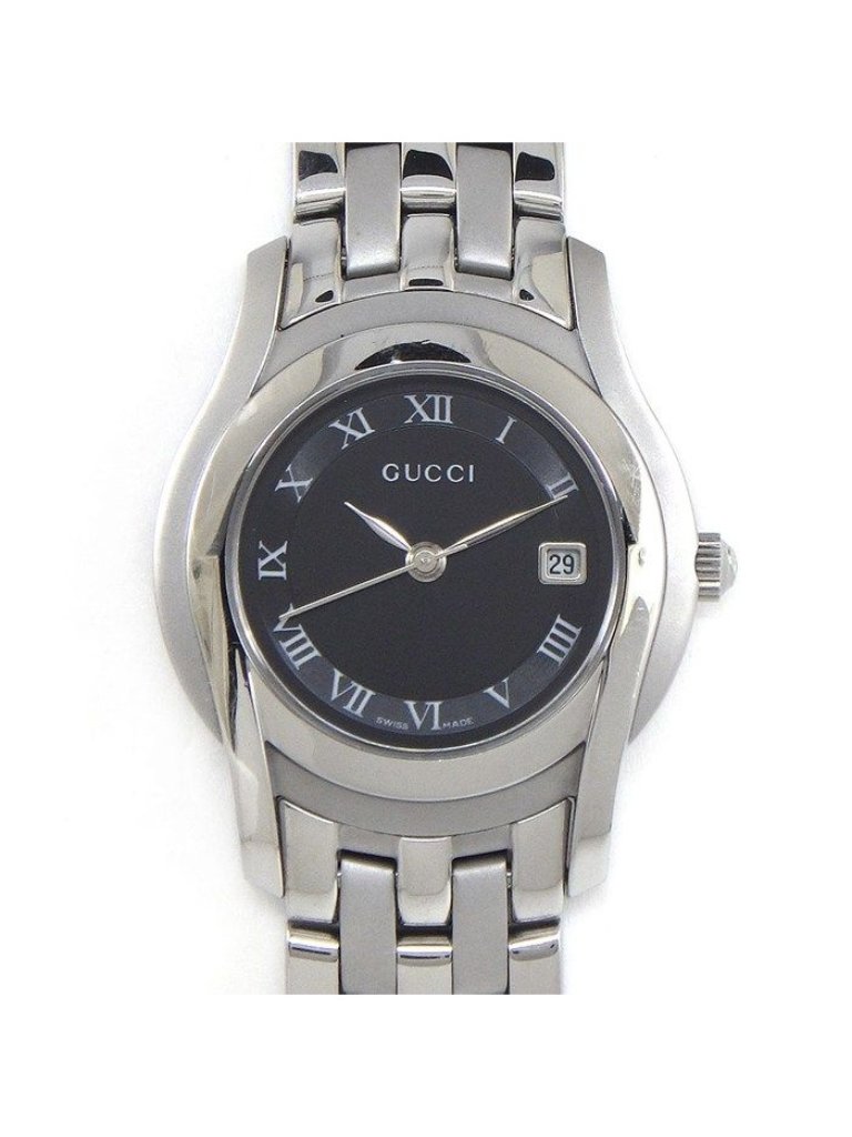 Gucci Watch Class Date Roman Index Black Dial Ss Quartz Analog